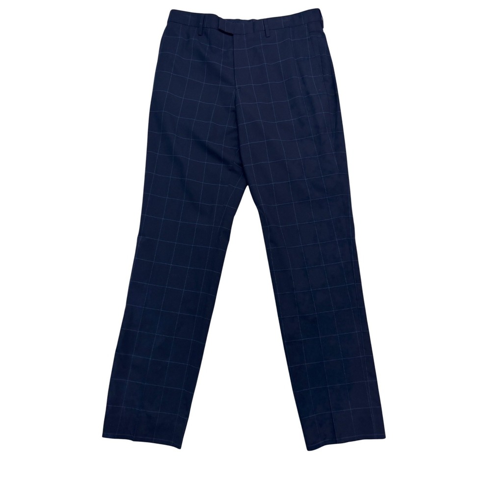 Banana Republic 34x34 Navy Blue Windowpane Slim Dress Pants Trousers Wool Cotton
